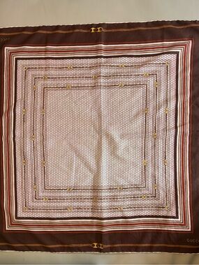 Gucci Brown Cream & Gold Cotton Geometric Square Scarf
